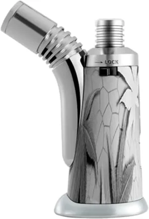 Vintage Metal Multi-Function Lighter with Safety Lock, Windproof Jet Flame Butane Lighter, Adjustable Flame, Refillable Gas Portable Lighter (No Fuel) Black(Silver)