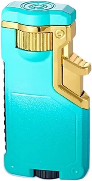 Vintage Metal Push-Type Butane Lighters, Three-Color Switchable Flame, Windproof Jet Flame, Adjustable Flame, Refillable Gas Portable Torch Lighter for Camping Campfire (Fuel Not Included)(Blue)