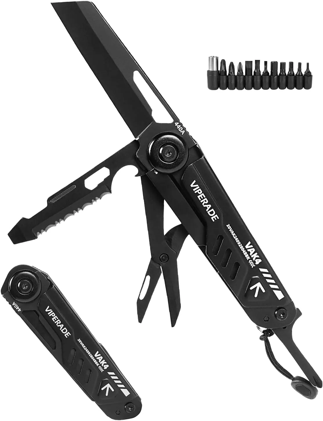 VIPERADE VAK4 Multitool Pocket Knife for Men, Multifunctional 21-in-1 Multitool Pocket Knife with Pouch, Outdoor Camping Survival and Everyday Use (K4-Black)