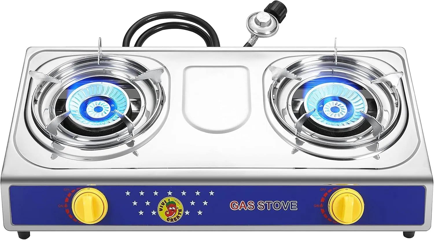 Vivicreate 2 Burner Propane Gas Stove 25000 BTU Stainless Steel Cooktop Outdoor Camping Stove Portable Double Burner for BBQ Boiling Frying Cooking Estufa de Gas Portátil Fogón de Gas