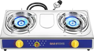 Vivicreate 2 Burner Propane Gas Stove 25000 BTU Stainless Steel Cooktop Outdoor Camping Stove Portable Double Burner for BBQ Boiling Frying Cooking Estufa de Gas Portátil Fogón de Gas