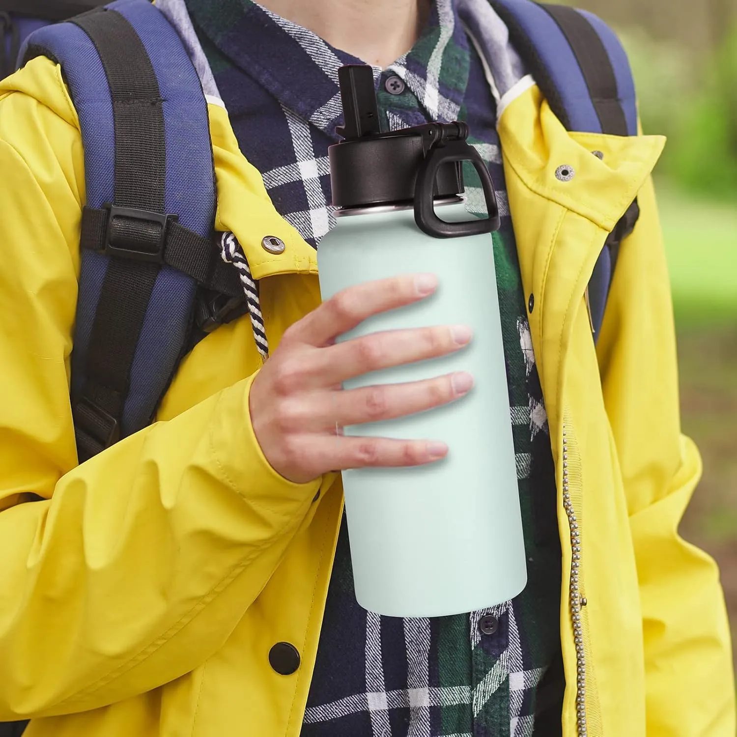 Volhoply 32 oz Insulated Water Bottles Bulk 4 Pack with Straw Lid & Spout Lid,Stainless Steel Sports Water Bottle,Double Wall Vacuum Cups,Leakproof Wide Mouth Metal Flask for Hiking,Camping(Fog,4)