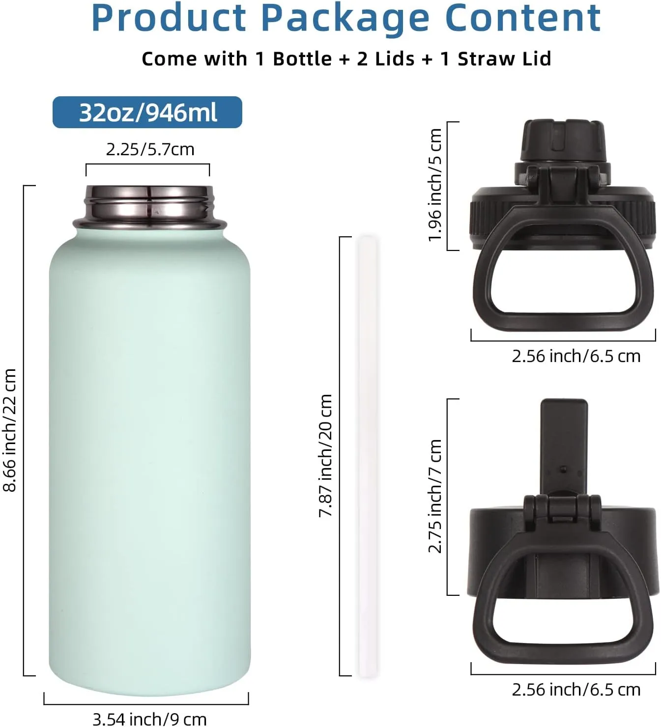 Volhoply 32 oz Insulated Water Bottles Bulk 4 Pack with Straw Lid & Spout Lid,Stainless Steel Sports Water Bottle,Double Wall Vacuum Cups,Leakproof Wide Mouth Metal Flask for Hiking,Camping(Fog,4)
