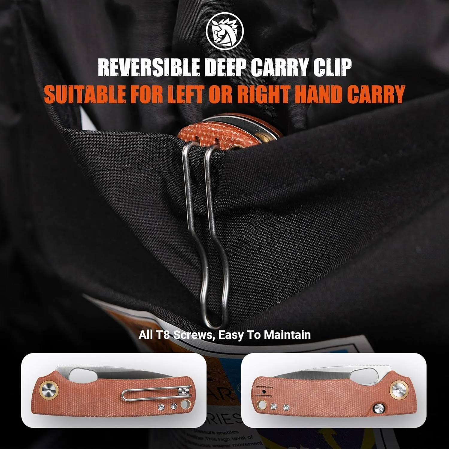 Vosteed EDC Knife, 2.99" Sandvik 14C28N Steel Wider Blade, Top Liner Lock Brown Micarta Handle, Folding Pocket Knives with Clip for Men & Women Camping Fishing - Porcupine - A2604