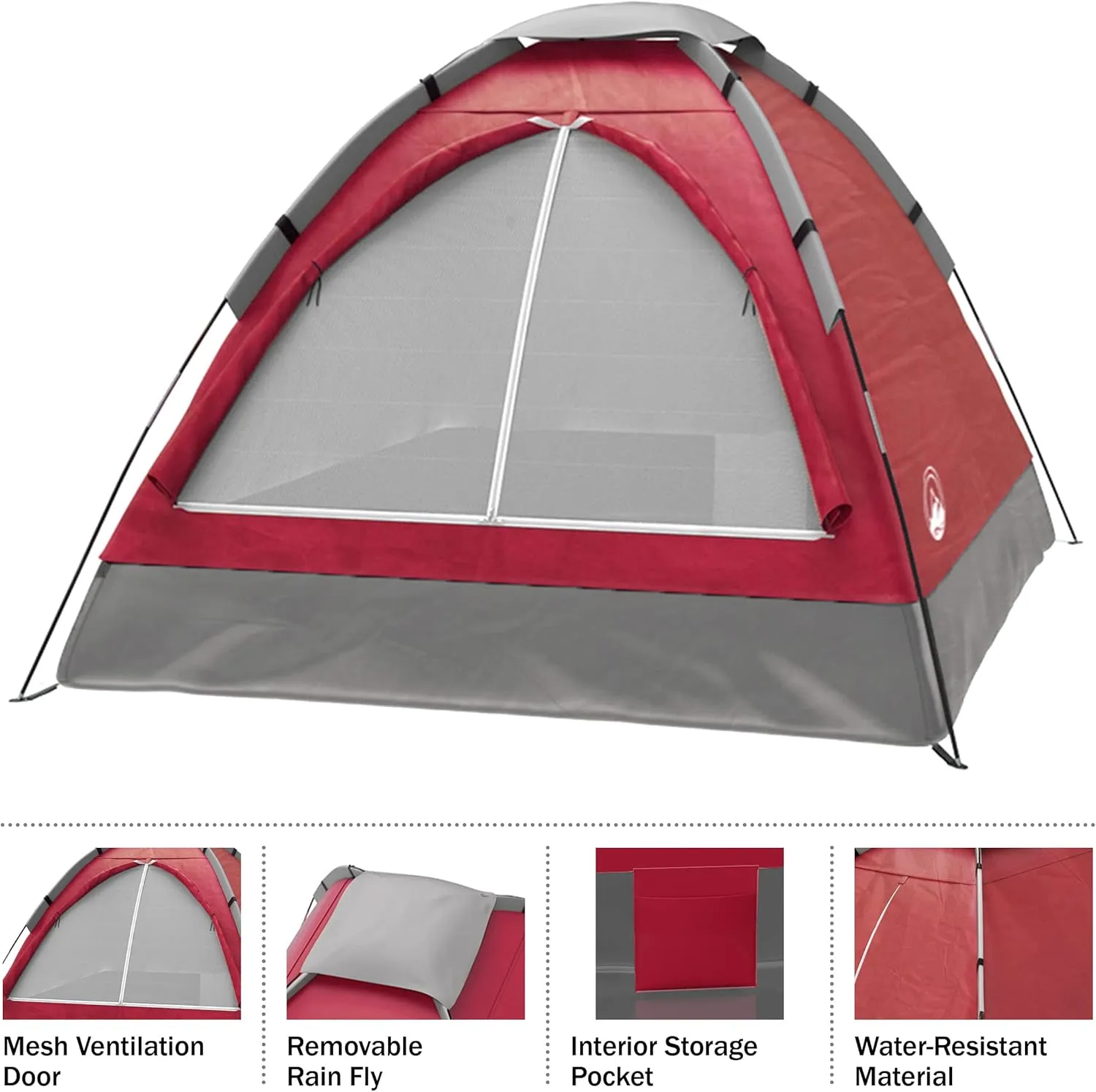 Wakeman Tents 2-Person Tent with Removable Rain Fly and Carry Bag – Comes with Camping Lantern with Fan – Weather-Resistant Camping Accessories by Wakeman