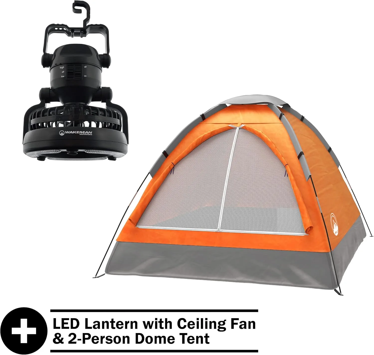 Wakeman Tents 2-Person Tent with Removable Rain Fly and Carry Bag – Comes with Camping Lantern with Fan – Weather-Resistant Camping Accessories by Wakeman
