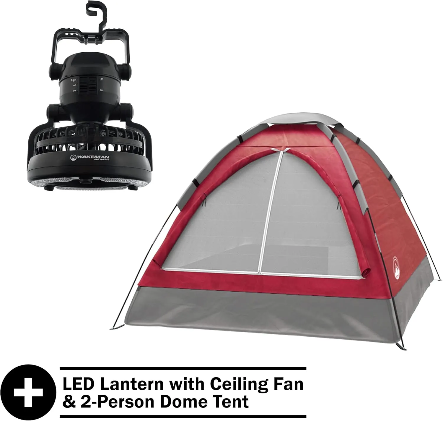 Wakeman Tents 2-Person Tent with Removable Rain Fly and Carry Bag – Comes with Camping Lantern with Fan – Weather-Resistant Camping Accessories by Wakeman