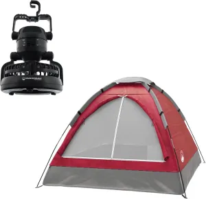 Wakeman Tents 2-Person Tent with Removable Rain Fly and Carry Bag – Comes with Camping Lantern with Fan – Weather-Resistant Camping Accessories by Wakeman