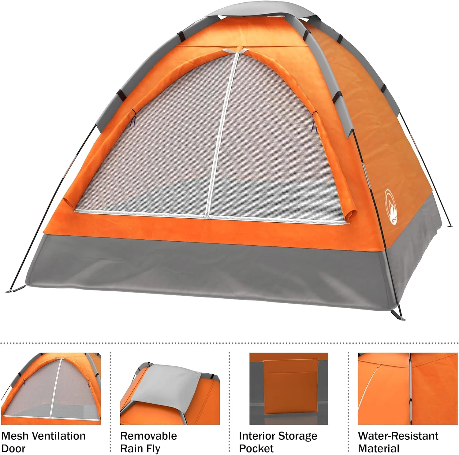 Wakeman Tents 2-Person Tent with Removable Rain Fly and Carry Bag – Comes with Camping Lantern with Fan – Weather-Resistant Camping Accessories by Wakeman
