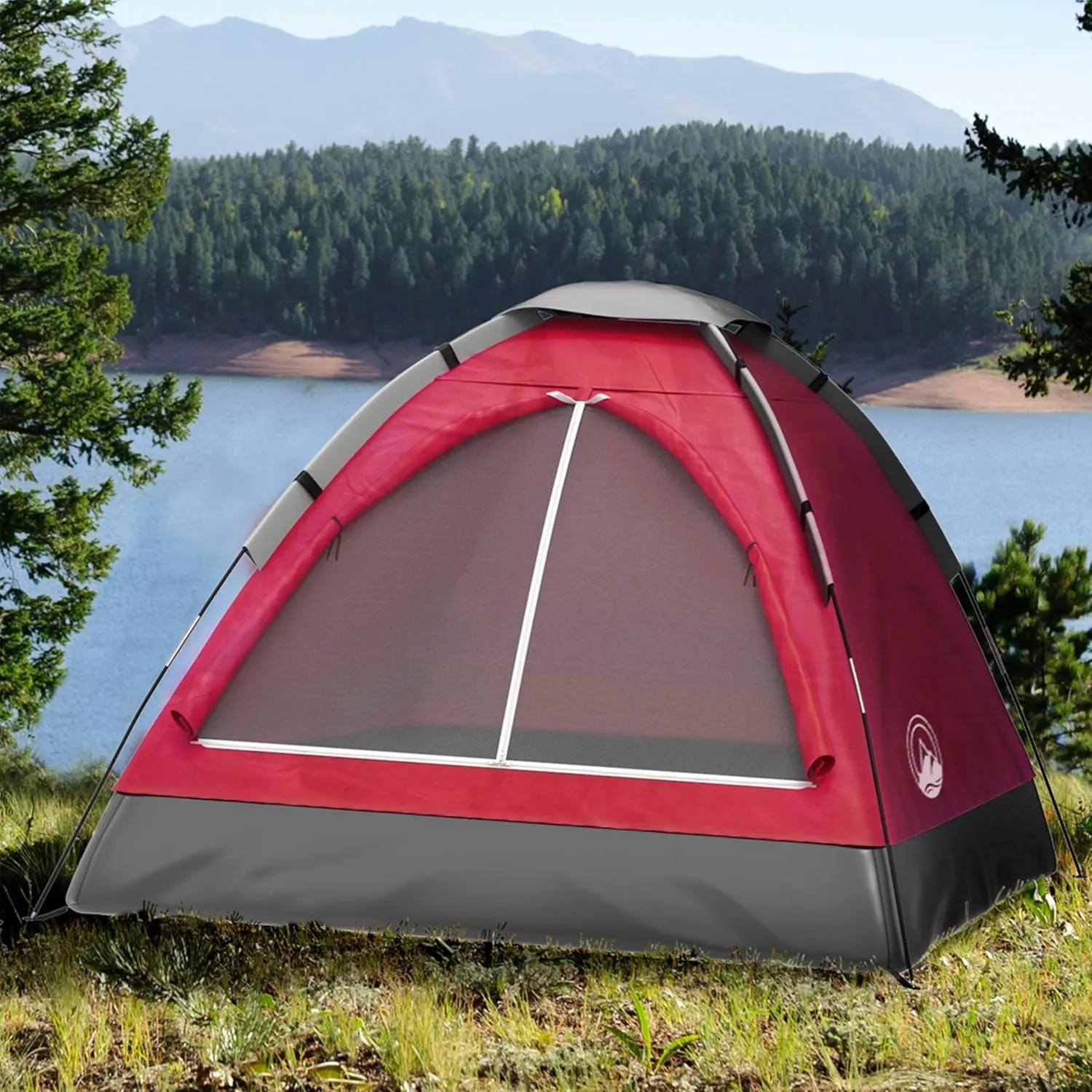 Wakeman Tents 2-Person Tent with Removable Rain Fly and Carry Bag – Comes with Camping Lantern with Fan – Weather-Resistant Camping Accessories by Wakeman