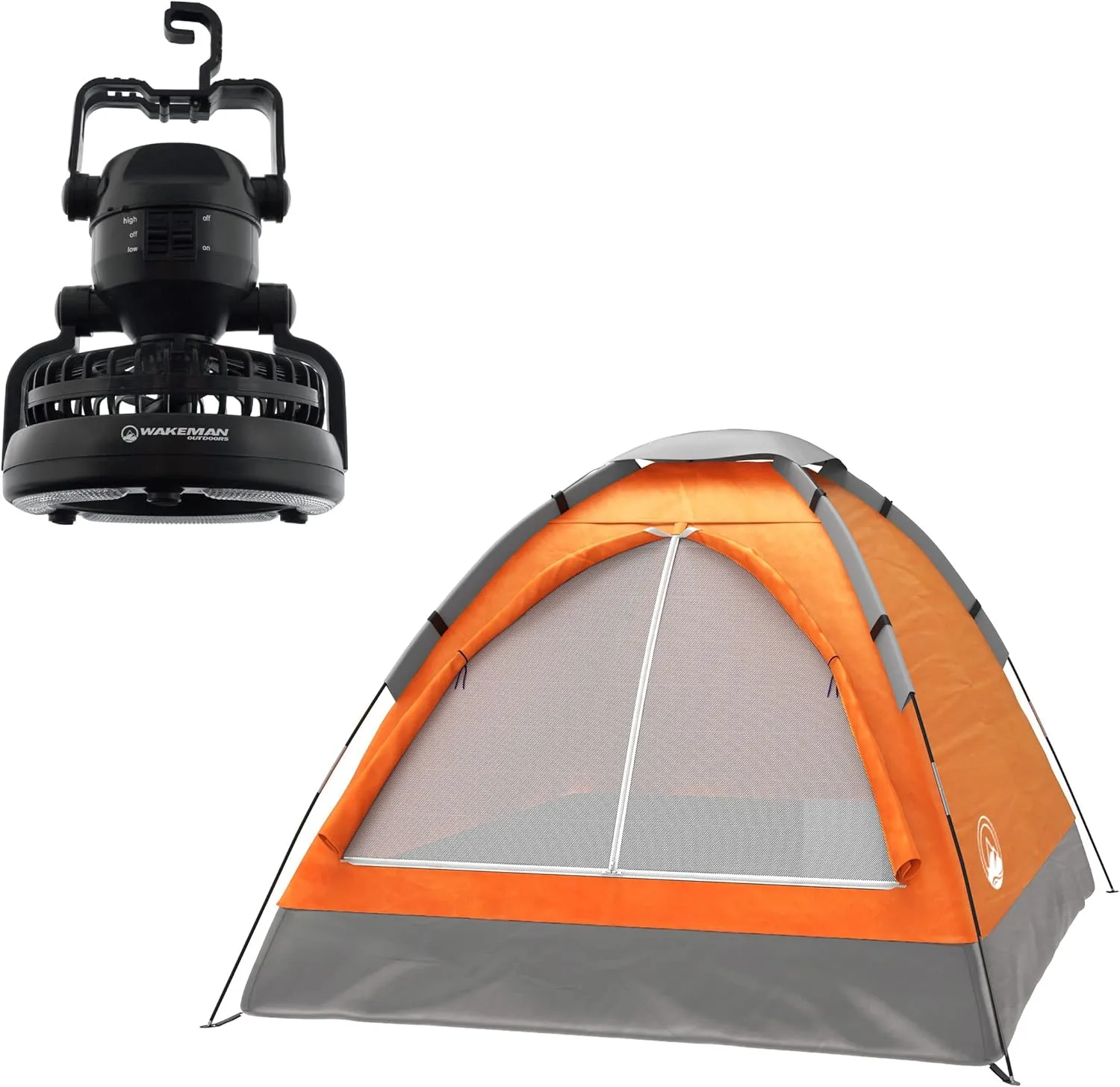 Wakeman Tents 2-Person Tent with Removable Rain Fly and Carry Bag – Comes with Camping Lantern with Fan – Weather-Resistant Camping Accessories by Wakeman