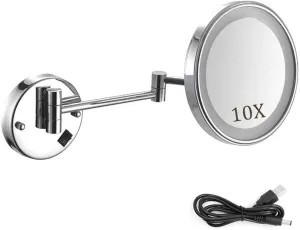 Wall Mounted Makeup Mirror Bathroom Mirror for Hotel Vanity with Adjustable Extendable Square 8 Inch USB Rechargeable