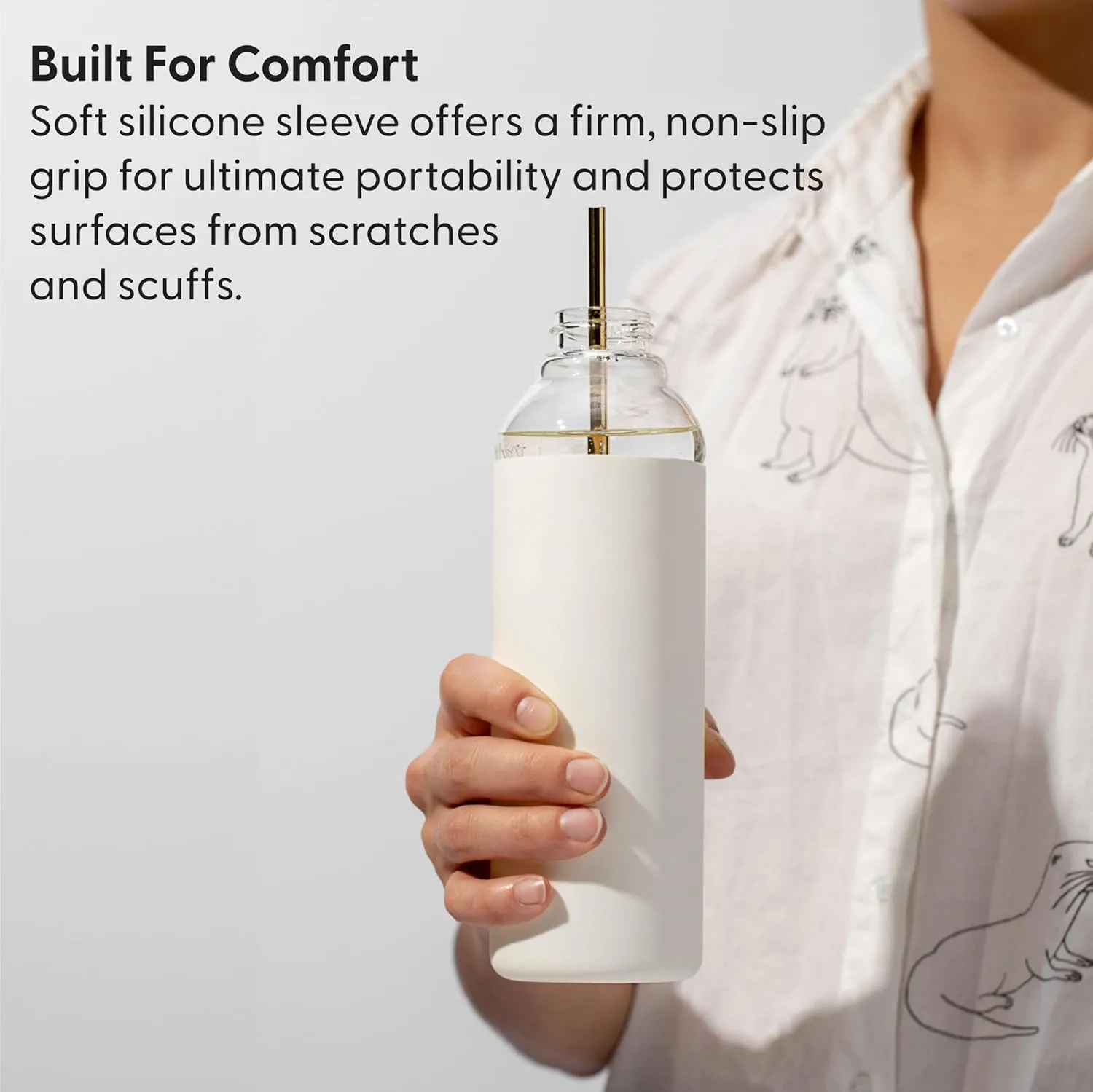 W&P Porter Glass Water Bottle w/ Protective Silicone Sleeve | Terazzo Cream 20 Ounces | On-the-Go | Reusable Bottle for Coffee, Tea and Water | Portable