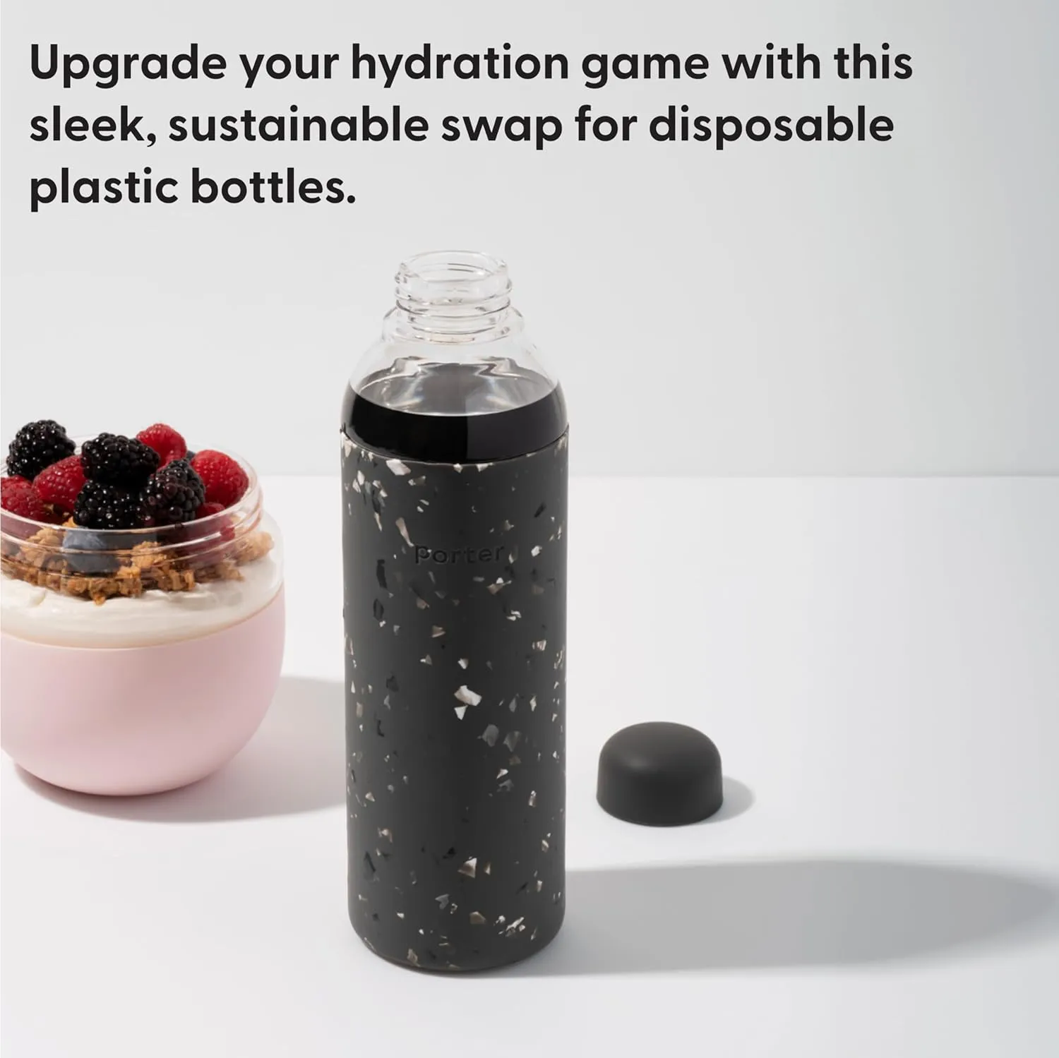 W&P Porter Glass Water Bottle w/ Protective Silicone Sleeve | Terazzo Cream 20 Ounces | On-the-Go | Reusable Bottle for Coffee, Tea and Water | Portable