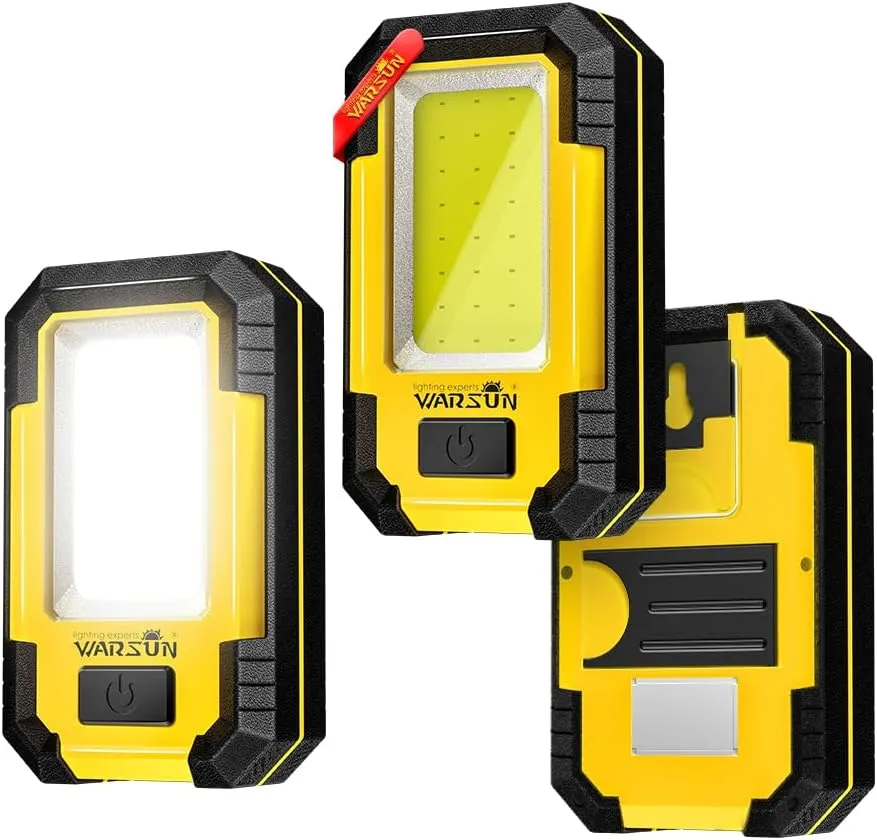 WARSUN 3 PC Led Work Lights Rechargeable Magnetic Mechanic Light Portable Worklight for Camping Car Repairing 30w 1200 High Lumens Bright, Yellow