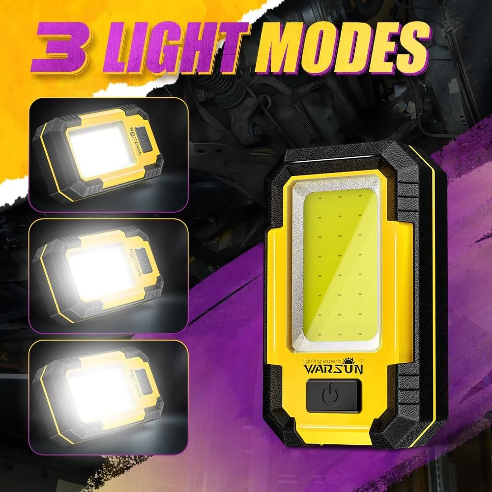 WARSUN 3 PC Led Work Lights Rechargeable Magnetic Mechanic Light Portable Worklight for Camping Car Repairing 30w 1200 High Lumens Bright, Yellow