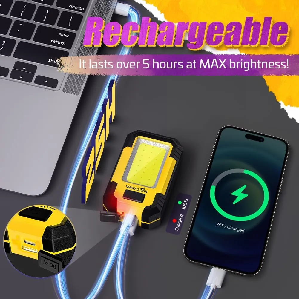 WARSUN 3 PC Led Work Lights Rechargeable Magnetic Mechanic Light Portable Worklight for Camping Car Repairing 30w 1200 High Lumens Bright, Yellow
