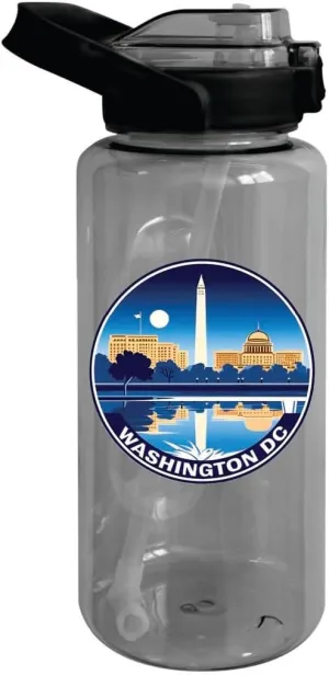 Washington DC Design A Souvenir 64 oz Large Water Bottle with Screw-on Top and Straw Single