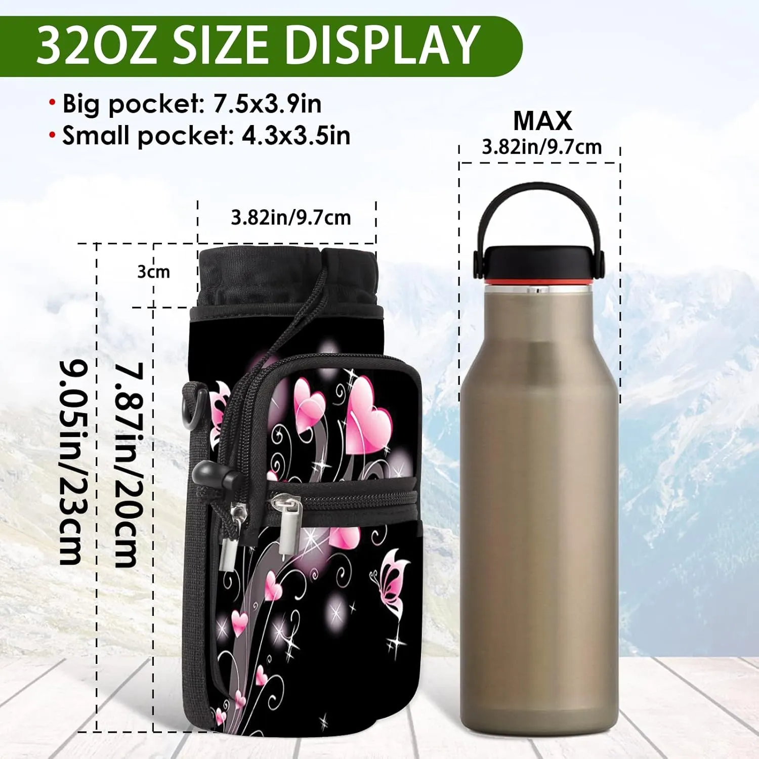 Water Bottle Carrier Bag Holder 25oz 32oz 40oz 64oz Insulated Water Bottle Sling Sleeve Case Cover with Strap Pockets