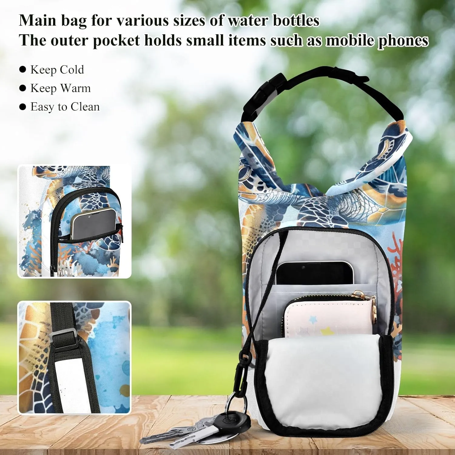 Water Bottle Carrier Bag Watercolor Wolf Family Pattern Bottle Pouch Holder Sports Water Bottle Accessories