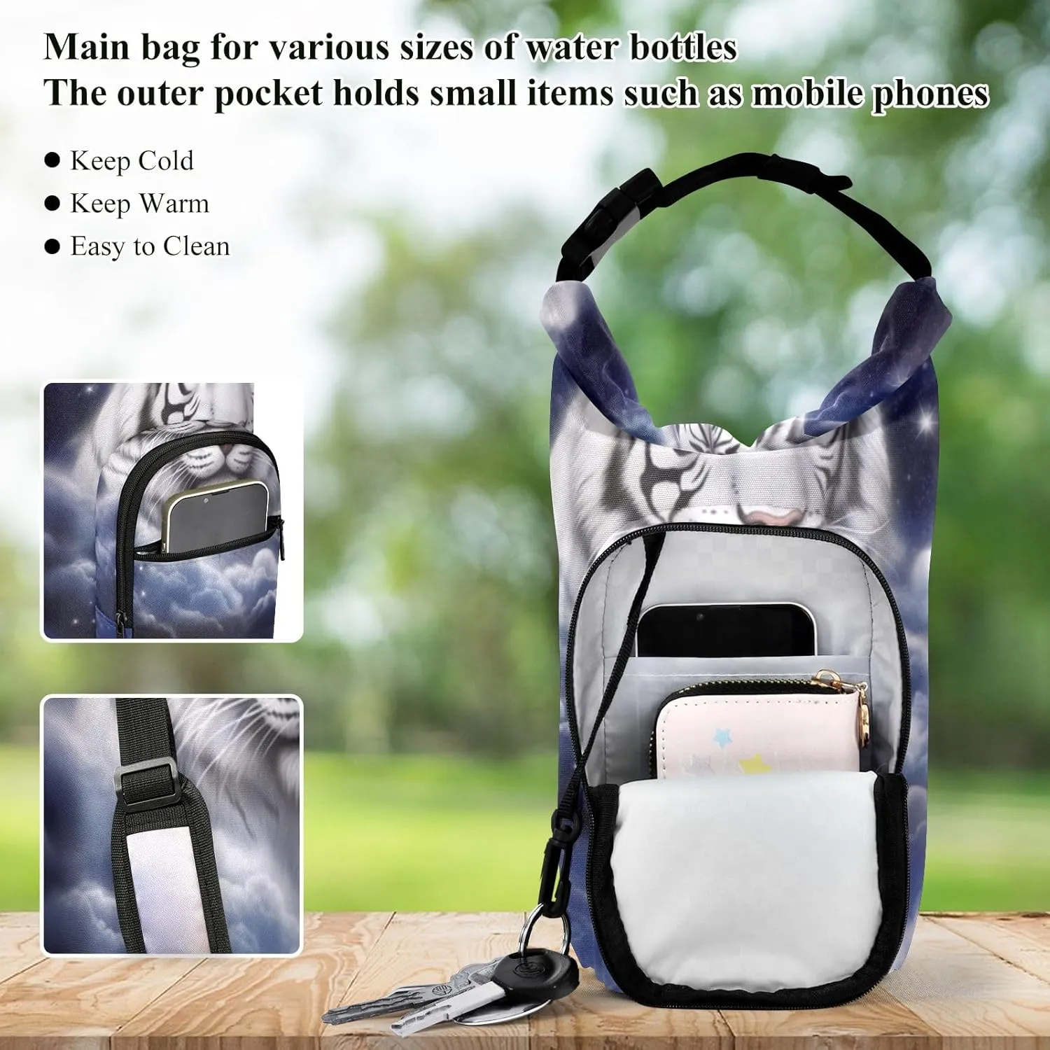 Water Bottle Carrier Bag Watercolor Wolf Family Pattern Bottle Pouch Holder Sports Water Bottle Accessories