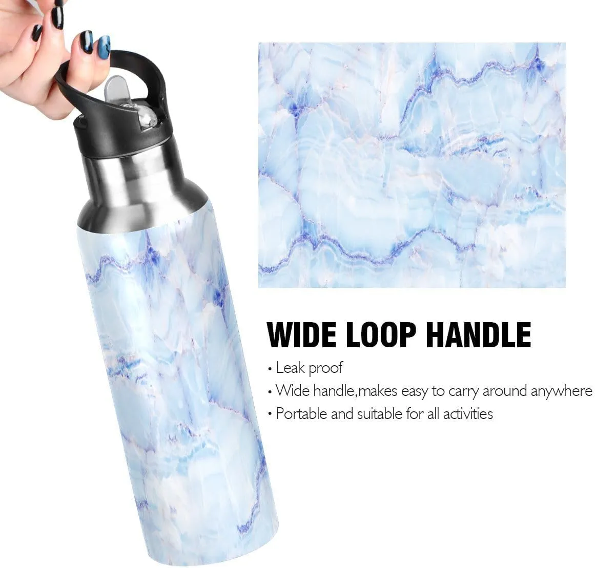 Water Bottle Handle Straw Lid Cheeteh Leopard Print Vacuum Insulated Stainless Steel Thermos Water Bottle Leak Proof Sports Coffee Maker Cup