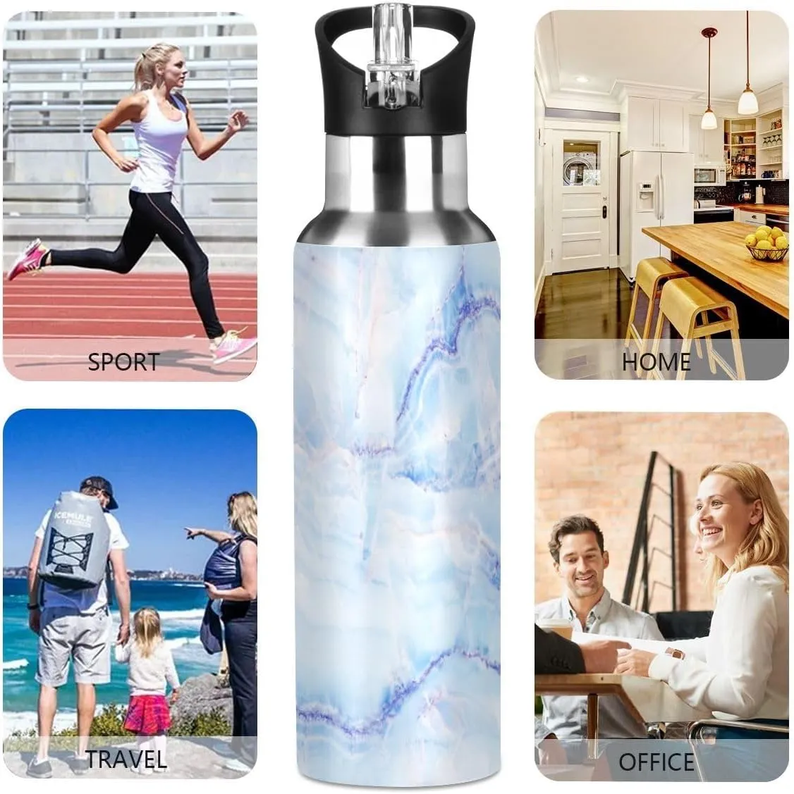 Water Bottle Handle Straw Lid Cheeteh Leopard Print Vacuum Insulated Stainless Steel Thermos Water Bottle Leak Proof Sports Coffee Maker Cup