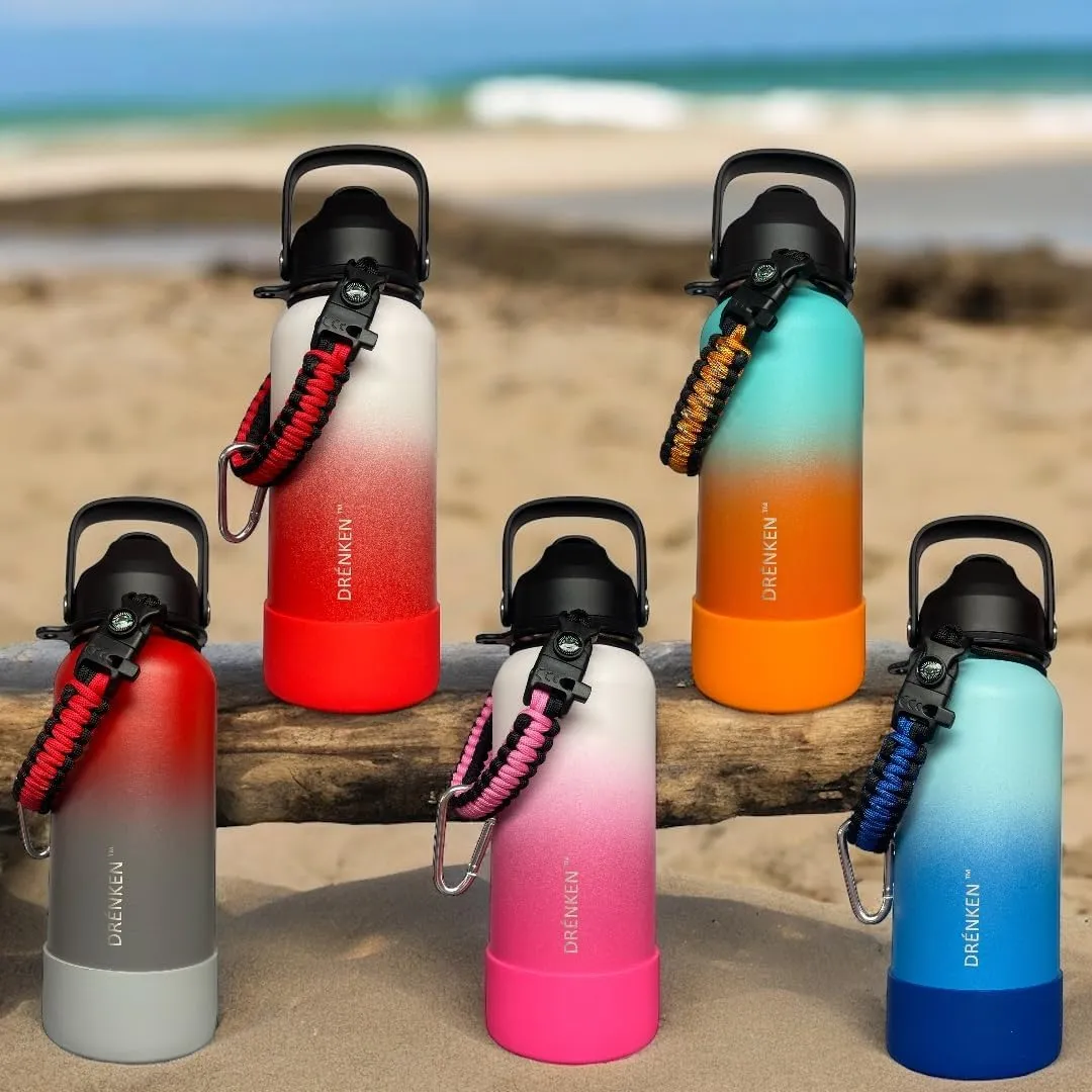 Water Bottle, Insulated water bottle, Stainless steel water bottle for kids men women Sports water bottle 32 oz Water bottle with straw Insulated Flask (Gradient Red/Gray)