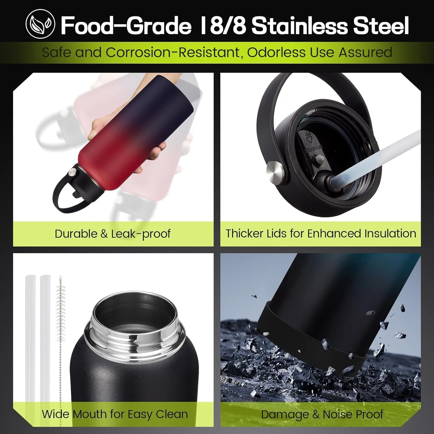 Water Bottle Set-32/40/64/128 OZ Insuated Stainless Steel Water Jug, 32 oz Water Bottle Flask