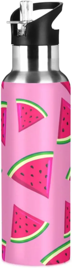 Watermelon Sports Water Bottle with Straw, 22oz BPA Free Stainless Steel Vacuum Insulated Bottle for Gym Fitness Outdoor