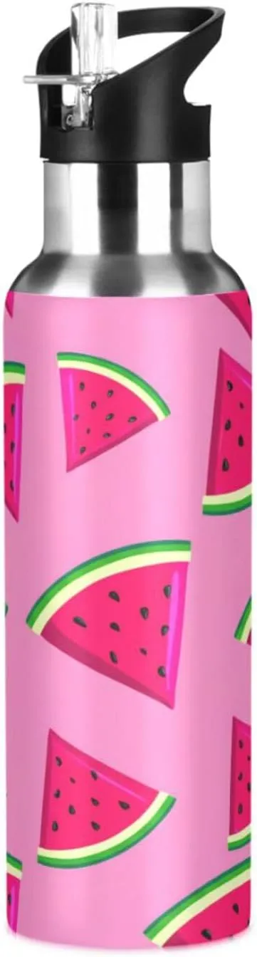 Watermelon Sports Water Bottle with Straw, 22oz BPA Free Stainless Steel Vacuum Insulated Bottle for Gym Fitness Outdoor