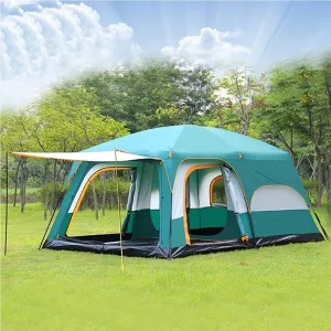 Waterproof Camping Tent,Family Tent with 3 Room 8-12 Person Large Tent 2 Bedroom Family Tent & Sun Shelter,Festival Essential for Outdoor Garden, Green