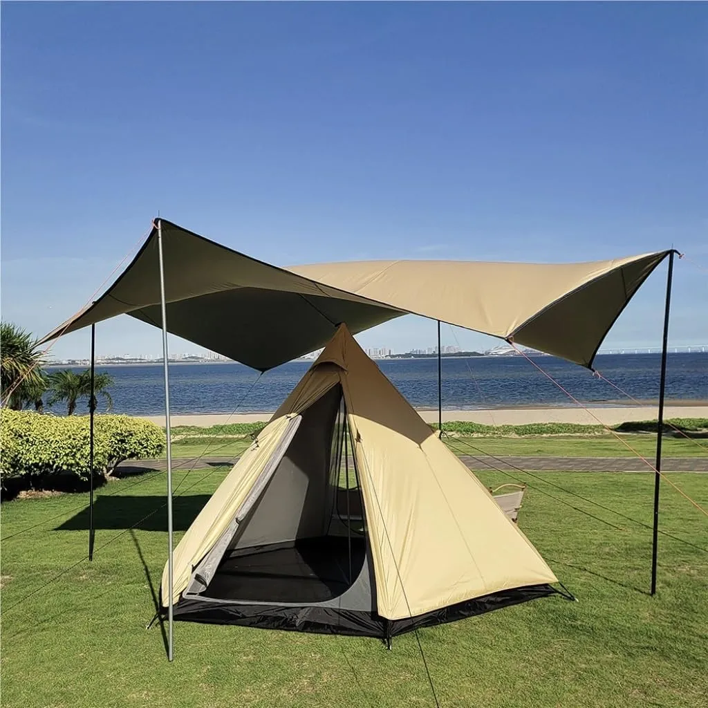 Weatherproof Tents 3-4 Person Family Outdoor Tent Double-Layer Breathable Rainproof Peaked Camping Tent Camping Equipment Camping and Hiking Tents
