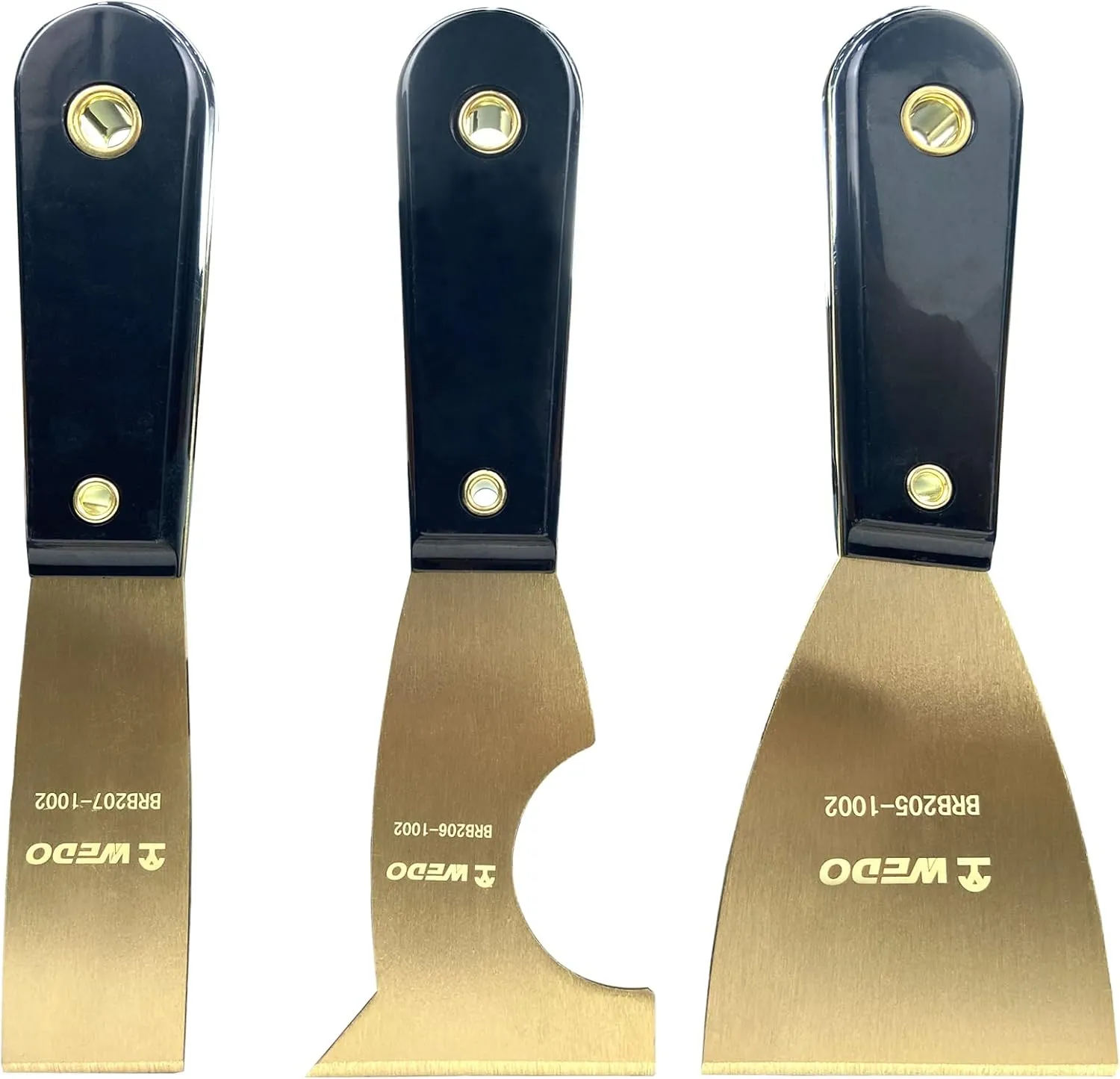 WEDO Brass Putty Knife Set, Wide Blade 3"  Multifunctional Blade 2-1/2"  Narrow Blade 1-1/4",Paint Scraper with Bakelite Handle, Painters Knife, Drywall Knife, 8" Length