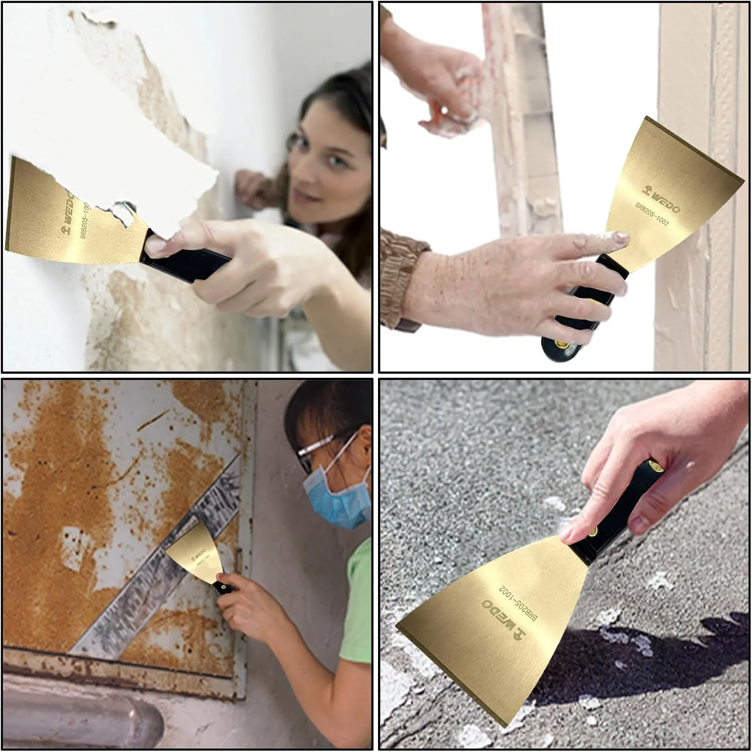 WEDO Brass Putty Knife Set, Wide Blade 3"  Multifunctional Blade 2-1/2"  Narrow Blade 1-1/4",Paint Scraper with Bakelite Handle, Painters Knife, Drywall Knife, 8" Length