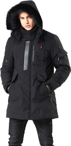 WEEN CHARM Men's Warm Parka Ski Jacket Water Resistant Puffer Jacket Long Winter Coat with Removable Faux Fur Hood