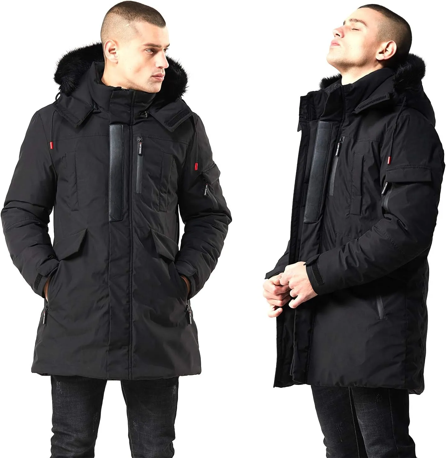 WEEN CHARM Men's Warm Parka Ski Jacket Water Resistant Puffer Jacket Long Winter Coat with Removable Faux Fur Hood