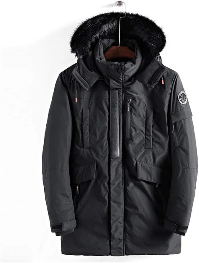 WEEN CHARM Men's Warm Parka Ski Jacket Water Resistant Puffer Jacket Long Winter Coat with Removable Faux Fur Hood