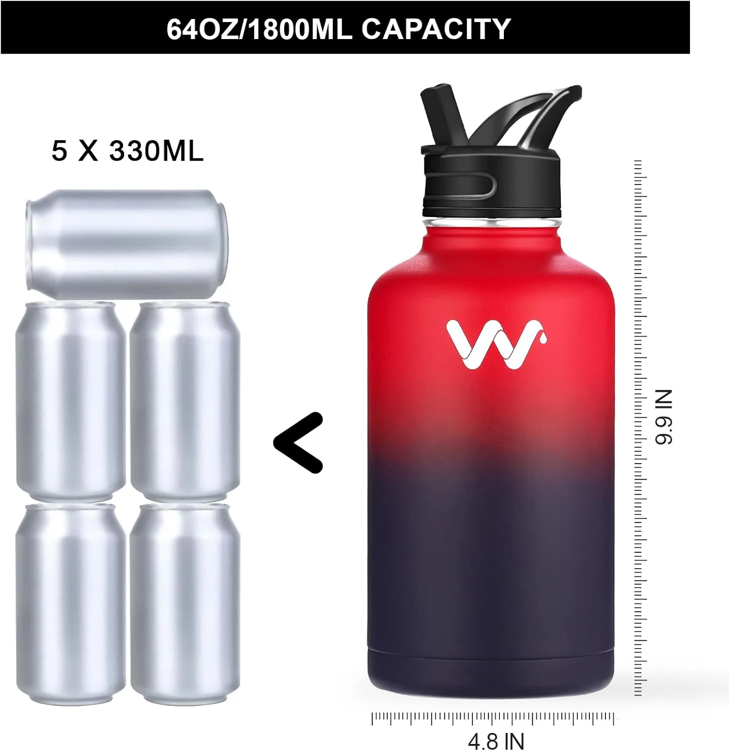 WEREWOLVES Insulated Water Bottle With Paracord Handles & Strap & Straw Lid & Spout Lid,Reusable Wide Mouth Vacuum Stainless Steel Water Bottle for Adults 24 oz, 32 oz, 40 oz