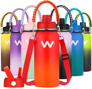WEREWOLVES Insulated Water Bottle With Paracord Handles & Strap & Straw Lid & Spout Lid,Reusable Wide Mouth Vacuum Stainless Steel Water Bottle for Adults 24 oz, 32 oz, 40 oz