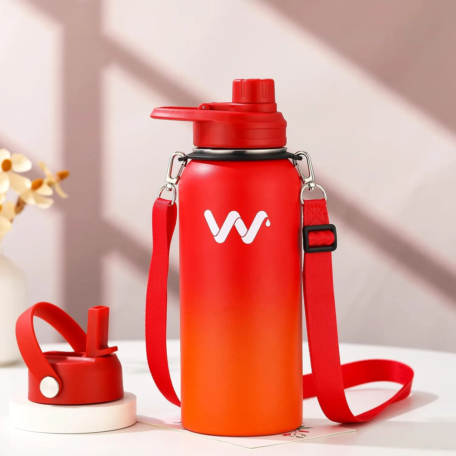 WEREWOLVES Insulated Water Bottle With Paracord Handles & Strap & Straw Lid & Spout Lid,Reusable Wide Mouth Vacuum Stainless Steel Water Bottle for Adults 24 oz, 32 oz, 40 oz