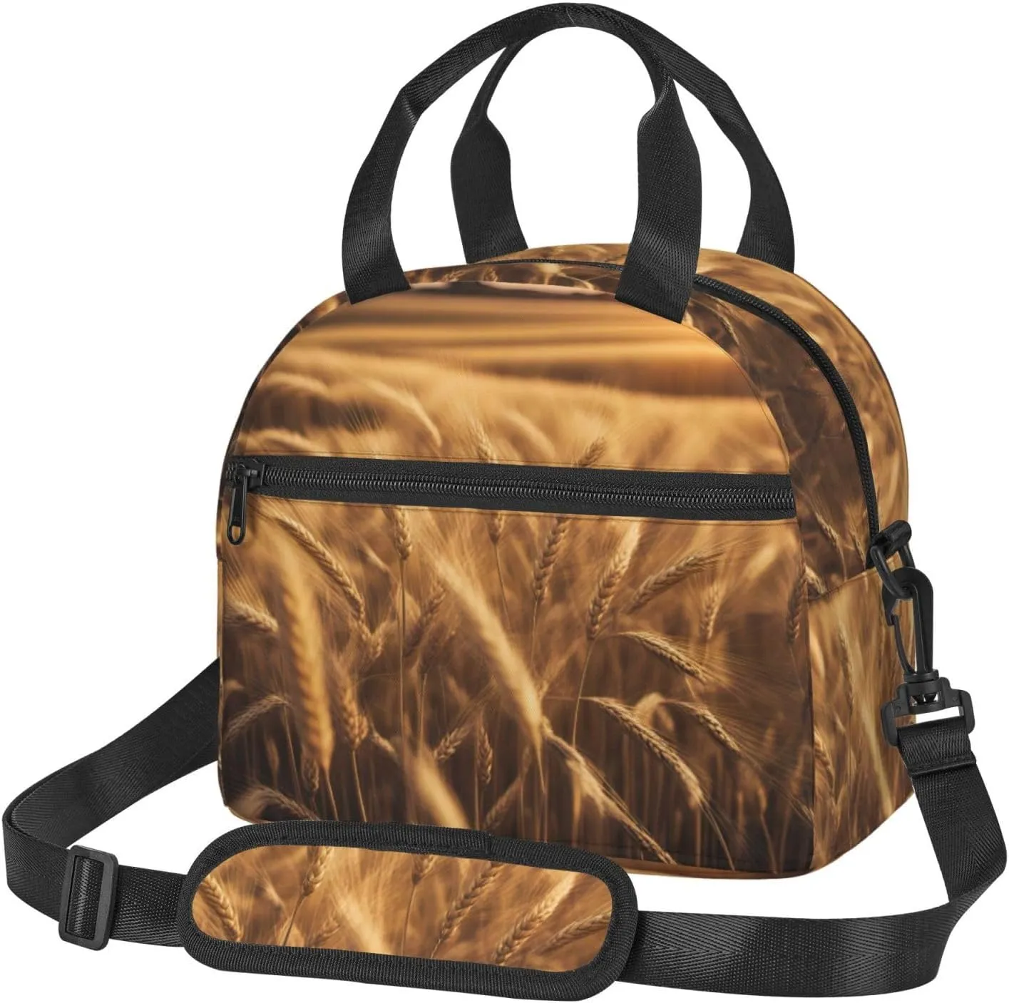 Wheat Field Print Lunch Bag Tote Reusable Lunch Box Container with Shoulder Strap Work Picnic Adult