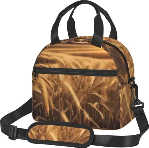 Wheat Field Print Lunch Bag Tote Reusable Lunch Box Container with Shoulder Strap Work Picnic Adult