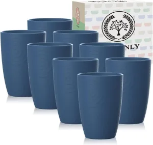 Wheat Straw Cups 8 PCS Plastic Cups Reusable a Good Alternative Drinking Glasses Plastic Glasses Cups Unbreakable Drinking Cup Reusable Dishwasher Safe Microwave Safe Cups with Blue Color (12 OZ)