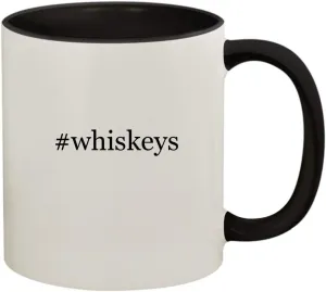 #whiskeys - 11oz Ceramic Colored Handle and Inside Coffee Mug Cup, Black