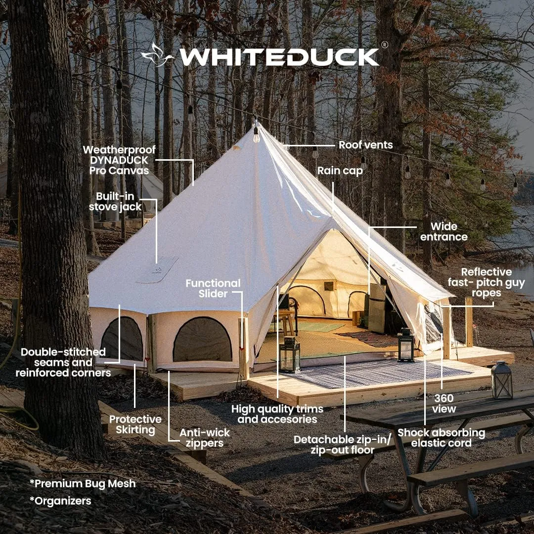 WHITEDUCK Avalon Canvas Bell Tent - Luxury All Season Tent for Camping & Glamping Made from Premium & Breathable 100% Cotton Canvas w/Stove Jack, Mesh