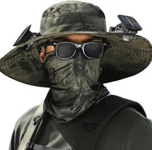 Wide Brim Solar Fan Outdoor Hat, UPF 50  Solar Power Fan Bucket Hats for Beach Outdoor Hiking Fishing Camping