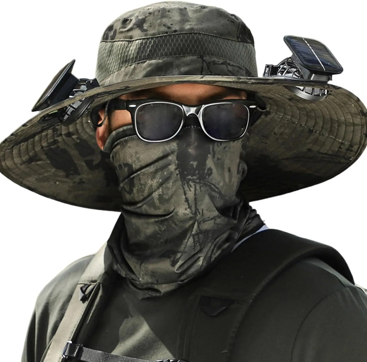 Wide Brim Solar Fan Outdoor Hat, UPF 50  Solar Power Fan Bucket Hats for Beach Outdoor Hiking Fishing Camping