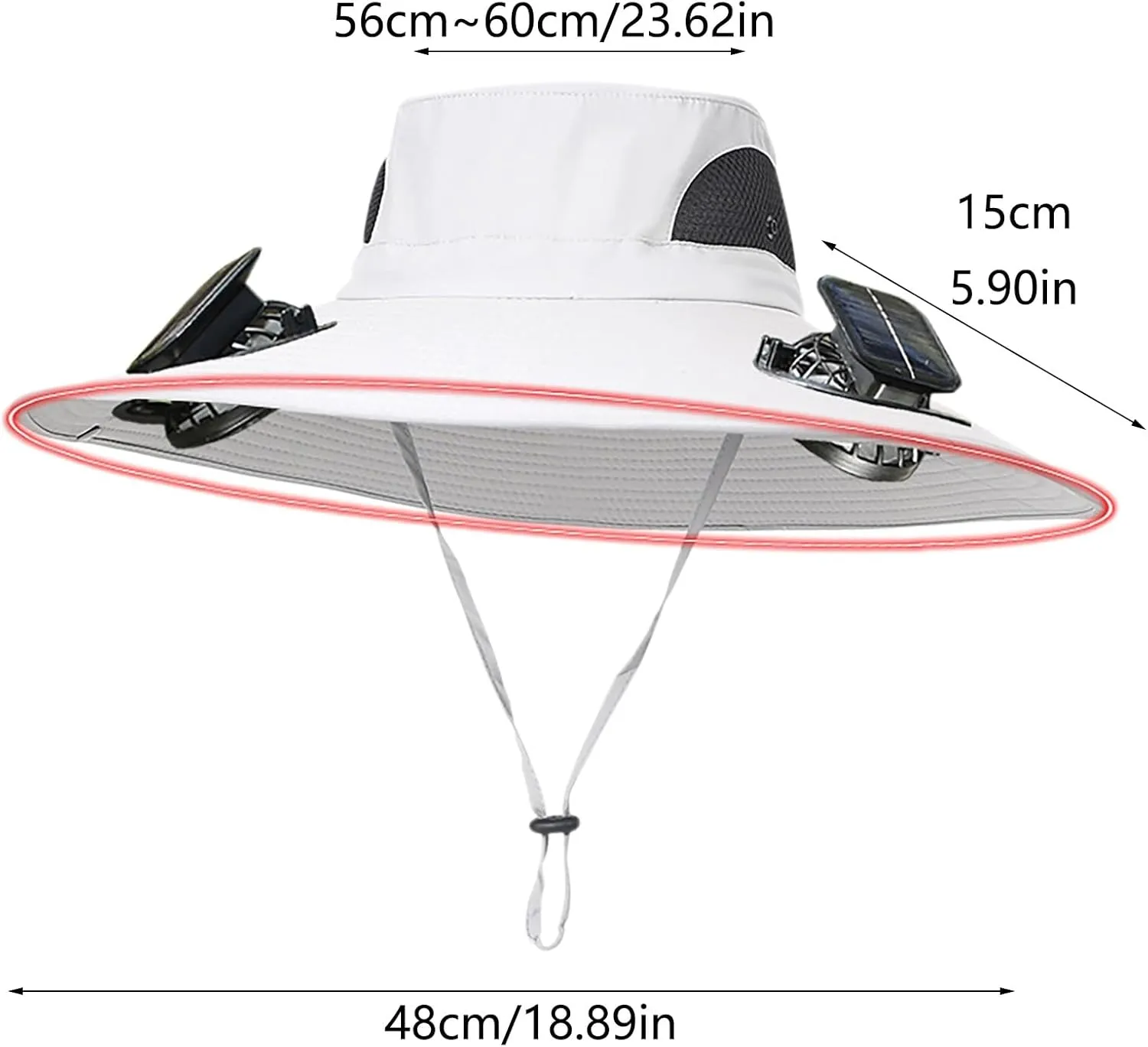 Wide Brim Solar Powered Fan Hat, UPF 50  Solar Panel Fan Hat for Fishing Camping Outdoor Beach Hiking