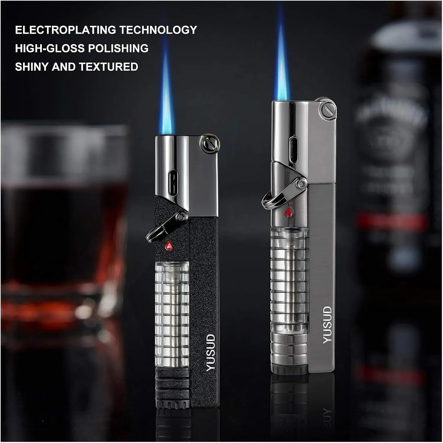 Windproof Butane Fuel Lighter with Visible Gas, Lockable Flame, Windproof Lighter, Suitable for Gift(2)